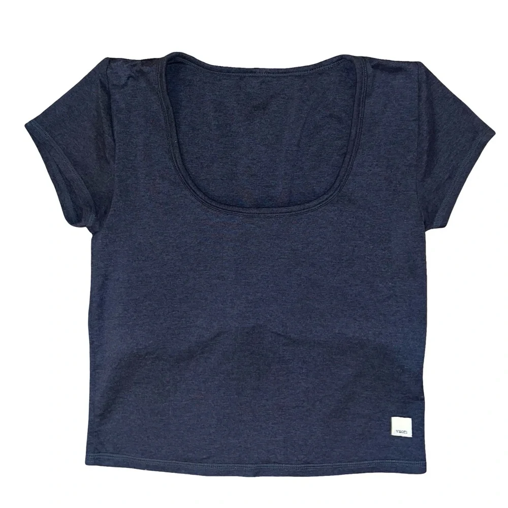 Vuori Short Sleeve Halo Crop Top Small Azure Heather Blue VW1062 - Picture 3 of 6